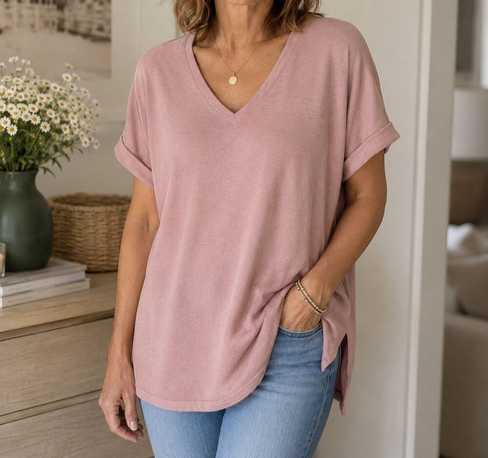 Chico's Shirt Women's M/L Mauve Pink Oversized V Neck Tunic Top Lightweight